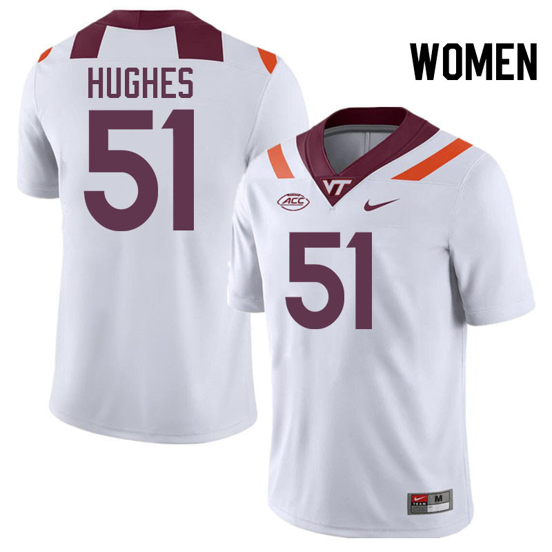 Women #51 Sam Hughes Virginia Tech Hokies College Football Jerseys Stitched-White